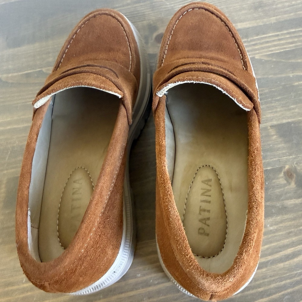 Portland Leather Co Patina Womens 7 Tan Leather Zoe Chunky Sole Loafers - Picture 6 of 8